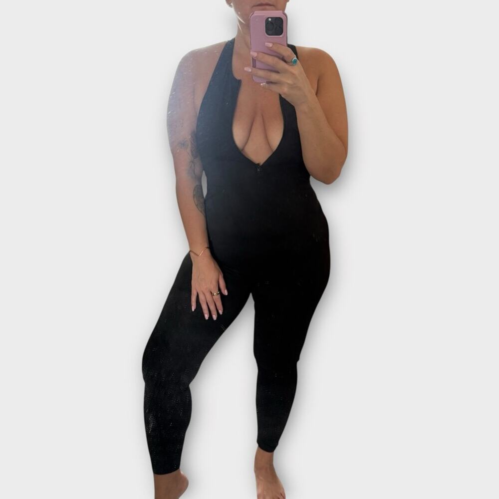 Fashion Nova halter zip up black compression Athlesure  jumpsuit - Picture 10 of 10